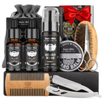 Beard Grooming Kit For Men Care: With Beard Shampoo - Oil - Balm - Brush - Comb - Scissors & Storage Bag, Fathers Day - Christmas - Birthday Gifts For Men, Stocking Stuffers For Him/Boyfriend/Husband