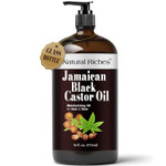Natural Riches Jamaican Black Castor Oil Glass Bottle Pure Organic Cold Pressed For Hair Growth Skin Care For Dry Skin Conditioning Eyebrows Eyelashes Scalp And Nail Moisturizes & Repairs 16Fl.Oz