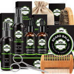 Beard Kit For Men With Beard Wash, Beard Conditioner, Beard Oil, Beard Balm, Brush, Comb, Scissors, Storage Bag, Gifts For Men Dad Husband Boyfriend