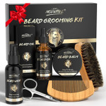 Pop Modern.C Beard Growth Kit Beard Grooming Kit 6Pcs Beard Wash Shampoo Beard Oil Beard Balm Beard Comb Brush Scissors