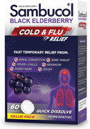 Sambucol Cold And Flu Relief Tablets - Homeopathic Cold Medicine, Cold Remedy For Adults, Black Elderberry For Colds, Zinc Cold Remedy - 60 Count