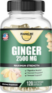 Ginger Root Capsules Made With Organic Ginger Root Powder 2500Mg Per Serving, Digestive Health Support, Immune Support, Stomach Support, 120 Vegetable Capsule 40 Servings