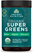 Ancient Nutrition Super Greens Powder, Organic Superfood Powder With Probiotics Made With Spirulina, Chlorella, Matcha, And Digestive Enzymes, 25 Servings, 7.05Oz