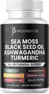 Sea Moss Black Seed Oil Ashwagandha Turmeric Bladderwrack Burdock - With Manuka, Honey Dandelion, Acv Black Pepper Gluten Free - 60 Count Sea Moss Black Seed Oil Ashwagandha Turmeric Bladderwrack Burdock - With Manuka, Honey Dandelion, Acv Black Pepper Gluten Free - 60 Count