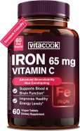 Iron Supplement For Women & Men, Iron Bisglycinate With Vitamin C, B6, B12, Folate, Stomach Friendly, Non-Constipating, Blood Health & Energy Boost, 60 Vegan Caps Iron Supplement For Women & Men, Iron Bisglycinate With Vitamin C, B6, B12, Folate, Stomach Friendly, Non-Constipating, Blood Health & Energy Boost, 60 Vegan Caps
