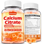 Calcium Citrate Supplement Gummies For Adult - Sugar Free Calcium Citrate 1200 Mg With Magnesium 300 Mg & Vitamin D3 - Organic Chewable Calcium Supplements For Women & Men