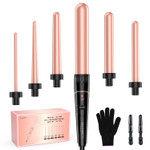 Long Barrel Curling Iron Wand Set, Bestope Pro 6 In 1 Curling Wand Set With Ceramic Barrel For Long/Medium Hair, 0.35"-1.25" Interchangeable Hair Wand Curler, Dual Voltage, Include Glove & Clips