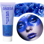 Dageda Body Glitter Gel, Face Glitters Body Gel Sequins Shimmer Liquid Eyeshadow, Chunky Glitter For Face Hair Nails, Holographic Cosmetic Laser Powder Festival Glitter Makeup 1.7Oz (Lake Blue)