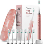 Aquasonic Vibe Series Ultra-Whitening Toothbrush  Ada Accepted Electric Toothbrush - 8 Brush Heads & Travel Case  40,000 Vpm Motor & Wireless Charging - 4 Modes W Smart Timer  Satin Rose Gold