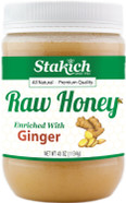Stakich Ginger Enriched Raw Honey - Pure, Unprocessed, Unheated - 5 Lb (80 Oz)