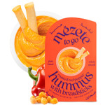 Mezete Roasted Red Pepper Hummus With Breadsticks | Traditional Recipe | Tahini Rich Vegan Dip & Spread | All-Natural Gourmet Dip | Halal | Gluten-Free | No Preservatives | 81G Mezete Roasted Red Pepper Hummus With Breadsticks | Traditional Recipe | Tahini Rich Vegan Dip & Spread | All-Natural Gourmet Dip | Halal | Gluten-Free | No Preservatives | 81G