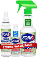 Zorbx Unscented Odor Eliminator For Strong Odor 16 Oz + 7.5 Oz + 2 Oz - Used In Hospitals & Healthcare Facilities - Advanced Formula, Fast-Acting Odor Remover Spray For Dog, Cat, House & Carpet
