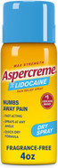 Aspercreme Lidocaine Dry Spray Soothes Aggravated Nerves, Numbing Topical Pain Relief Spray With Max-Strength 4% Lidocaine Sprays At Any Angle, 4 Oz