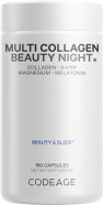 Codeage Multi Collagen Protein Beauty Night - Melatonin, Magnesium Bisglycinate, 5-Htp, L-Theanine, English Lavender Flower, Bone Broth - Vitamins - Supplement - Sleep Pills - Non-Gmo - 150 Capsules