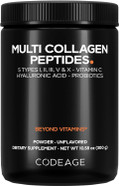 Codeage Multi Collagen Peptides Powder + Probiotics Black Edition, Vitamin C, Hyaluronic Acid Powder Supplement, Grass-Fed, Hydrolyzed, Zero Carbs, Type I, Ii, Iii, V & X, Unflavored, 10.58Oz