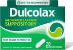 Dulcolax Stimulant Laxative Medicated Suppositories, Predictable & Effective Constipation Relief, Bisacodyl 10 Mg, 28 Count, Stimulant Laxatives