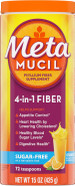 Metamucil 4-In-1 Daily Fiber Supplement Powder, Psyllium Husk Powder For Digestive Health, Sugar-Free, Orange, Naturally Sourced Psyllium Husk Powder, 72 Teaspoons