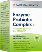 American Health Enzyme Probiotic Complex Plus, 20 Billion Microorganisms - Clinically Studied Strain - Advanced Support For Gas & Bloating* - Non-Gmo - 60 Capsules, 60 Total Servings