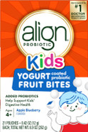 Align Probiotic, Kids Yogurt Coated Probiotic Fruit Bites, Added Probiotics Help Support Kids' Digestive Health, Apple Blueberry Flavored, 21 Individually Wrapped Pouches, 105 Bites Align Probiotic, Kids Yogurt Coated Probiotic Fruit Bites, Added Probiotics Help Support Kids' Digestive Health, Apple Blueberry Flavored, 21 Individually Wrapped Pouches, 105 Bites