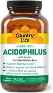 Country Life Acidophilus Probiotic Supplement For Women & Men - Free From Common Allergens - 2.4 Billion Cfus To Support Digestive Health - Dairy-Free, Non-Gmo, 250 Vegan Capsules Country Life Acidophilus Probiotic Supplement For Women & Men - Free From Common Allergens - 2.4 Billion Cfus To Support Digestive Health - Dairy-Free, Non-Gmo, 250 Vegan Capsules