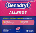 Benadryl Ultratabs Antihistamine Allergy Medicine, Diphenhydramine Hcl Tablets, 48 Ct