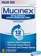 Mucinex Chest Congestion, 12 Hour Extended Release Tablets, 68Ct, 600 Mg Guaifenesin Relieves Chest Congestion Caused By Excess Mucus, #1 Doctor Recommended Otc Expectorant
