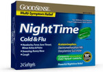 Goodsense Nighttime Cold & Flu Softgels, Safe & Effective Relief For Aches, Pains, Cough, Sneezing, Runny Nose, Fever, 24 Count
