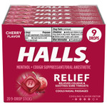 Halls Halls Cherry Cough Drops - With Menthol - 180 Drops (20 Sticks Of 9 Drops), 20 Count