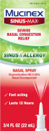 Mucinex Sinus-Max Severe Nasal Congestion Relief Sinus & Allergy Nasal Spray, 0.75 Fluid Ounce
