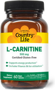 Country Life L-Carnitine 500Mg  60 Vegan Capsules | Supports Energy Production & Fat Metabolism | Includes Vitamin B6 For Utilization | Gluten-Free, Certified Vegan Amino Acid Supplement