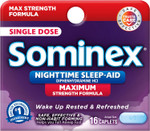 Sominex Nighttime Sleep-Aid Tablets, Maximum Strength Formula, Single Dose, Assorted, 16 Count