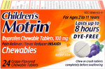 Children'S Motrin Dye-Free Chewable Tablets With Ibuprofen, Kids' Fever Reducer & Pain Reliever For Sore Throat, Fever, Toothache & Pain Relief, Grape Flavor, 24 Ct Children'S Motrin Dye-Free Chewable Tablets With Ibuprofen, Kids' Fever Reducer & Pain Reliever For Sore Throat, Fever, Toothache & Pain Relief, Grape Flavor, 24 Ct