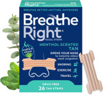 Breathe Right Extra Strength Nasal Strips, Menthol Scented, Drug Free, Less Snoring & Better Breathing From Nasal Congestion, Tan, 26 Count