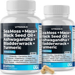 Sea Moss, Maca, Black Seed Oil, Ashwagandha, Bladderwrack, Turmeric - Elderberry, Vitamins C & D3, Dandelion & Black Pepper - Made In Usa- 120Ct