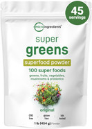 Micro Ingredients Super Greens Powder, 1Lb | 100 Superfood Blend With Daily Greens, Fruits, Vegetables, Mushrooms & Probiotics | Source Of Vegan Protein & Enzymes | Non-Gmo, Gluten-Free, No Additives