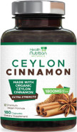 Ceylon Cinnamon Capsules 1800Mg - Certified Organic, Bottled In Usa, & Pure Extra Strength Organic Ceylon Cinnamon Supplement, Energy Support Pills, Non-Gmo & Gluten Free, Sugar Free - 180 Capsules Ceylon Cinnamon Capsules 1800Mg - Certified Organic, Bottled In Usa, & Pure Extra Strength Organic Ceylon Cinnamon Supplement, Energy Support Pills, Non-Gmo & Gluten Free, Sugar Free - 180 Capsules