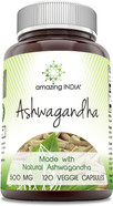 Amazing India Natural Ashwagandha | 500 Mg Per Serving | Veggie Capsules | Non-Gmo | Gluten Free | Made In Usa (250)