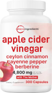 Apple Cider Vinegar With The Mother 4,800Mg Equivalent, 300 Capsules | 4-In-1 Acv Complex | Ceylon Cinnamon, Cayenne Pepper, & Berberine | Immune, Digestion, & Appetite Support | Non-Gmo, Gluten Free
