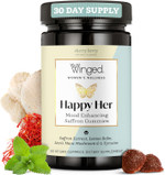 Winged Wellness Happy Her Mood Gummies - Daily Mood Enhancer Support Supplement For Women - Saffron, Lemon Balm, Vitamin D & Lions Mane Mushrooms For Balance & Calming Relief - 50 Vegan Gummies Winged Wellness Happy Her Mood Gummies - Daily Mood Enhancer Support Supplement For Women - Saffron, Lemon Balm, Vitamin D & Lions Mane Mushrooms For Balance & Calming Relief - 50 Vegan Gummies