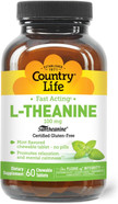 Country Life L-Theanine Fast-Acting 100Mg, 60 Chewable Tablets, Mint- Flavored, Certified Gluten Free, Certified Vegan