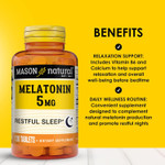 Mason Natural Melatonin 5 Mg With B6 & Calcium, Natural Sleep Aid, Supports Restful Sleep, 120 Tablets