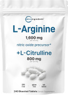 L-Arginine 1,600Mg Nitric Oxide Supplement For Men With L-Citrulline, 240 Bisected Tablets | Nitric Oxide Precursor | Muscle, Energy, & Heart Support | Non-Gmo, Gluten Free - 4 Month Supply