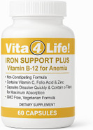 Vita4Life! Iron Support Plus - 40Mg Iron With Vitamin C, B-12, Folic Acid & Zinc - 60 Capsules - Non-Constipating Formula For Red Blood Cell Support & Energy - Vegetarian & Gmo-Free