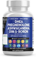 Dhea 200Mg Supplement Pregnenolone 100Mg For Men & Women With Dim Ashwagandha Boron 6Mg Complex Calcium Magnesium Zinc 50Mg Vitamin D3 5000 Iu Hormone Support Capsules Pills - Made In Usa 60 Ct