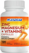 Magnesium Zinc Supplement With Vitamins B6, B9, High Absorption Zinc Magnesium Combination For Immune Support, Muscle Recovery, Ez-Mg Easy On Stomach, 120 Capsules