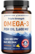Triple Strength Omega 3 Fish Oil 3600 Mg | Epa & Dha | Over 2100Mg Omega-3 Fatty Acids | 1300Mg Epa + 860Mg Dha | Best Essential Fatty Acids | Premium Wild Caught & Burpless Fish Oil | 180 Ct Triple Strength Omega 3 Fish Oil 3600 Mg | Epa & Dha | Over 2100Mg Omega-3 Fatty Acids | 1300Mg Epa + 860Mg Dha | Best Essential Fatty Acids | Premium Wild Caught & Burpless Fish Oil | 180 Ct