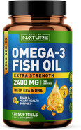 Built By Nature Omega 3 Fish Oil Soft Gels - 2400 Mg Fish Oil, 1440 Mg Omega 3, 864 Mg Epa, 576 Mg Dha - Extra Strength Brain & Heart Health Support Supplement - 120 Softgels