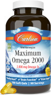 Carlson - Maximum Omega 2000, 2000 Mg Omega-3 Fatty Acids Including Epa And Dha, Wild-Caught, Norwegian Fish Oil Supplement, Sustainably Sourced Fish Oil Capsules, Lemon, 180 Softgels Carlson - Maximum Omega 2000, 2000 Mg Omega-3 Fatty Acids Including Epa And Dha, Wild-Caught, Norwegian Fish Oil Supplement, Sustainably Sourced Fish Oil Capsules, Lemon, 180 Softgels