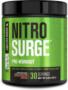 Jacked Factory Nitrosurge Pre Workout Supplement - Endless Energy, Instant Strength Gains, Clear Focus, Intense Pumps - No Booster & Powerful Preworkout Energy Powder - 30 Servings, Sour Peach Rings