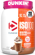 Dymatize X Dunkin' Mocha Latte Iso100 Whey Protein Powder, 95Mg Caffeine, 25G Of Protein, 20 Servings, 5.5G Bcaas, 120 Cal., Gluten Free, 1G Fat, 1G Sugar, 3G Carb Dymatize X Dunkin' Mocha Latte Iso100 Whey Protein Powder, 95Mg Caffeine, 25G Of Protein, 20 Servings, 5.5G Bcaas, 120 Cal., Gluten Free, 1G Fat, 1G Sugar, 3G Carb